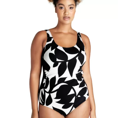 Foliage Pin Tuck Panel One Piece Swimsuit