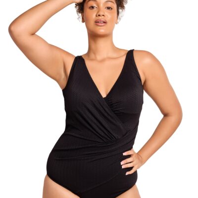 Chevron Black Wrap One Piece Swimsuit