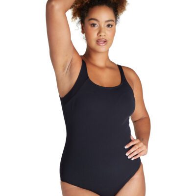 Black on Black Raglan One Piece Swimsuit