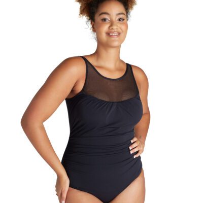 Black on Black Mesh High Neck One Piece Swimsuit