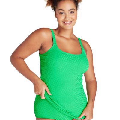 Aztec Jacquard Kelly Green Scoop Neck Tankini Top