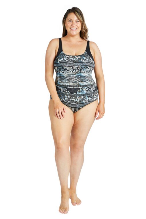 Batik Sunset Raglan High Neck One Piece Swimsuit
