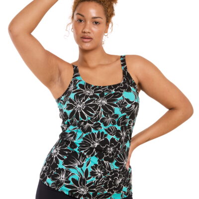 Green Tropical Scoop Neck Tankini Top