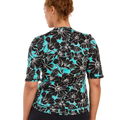 Green Tropical Zip Front 3/4 Sleeve Rash Top