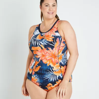 Coral Palms High Neck Racer One Piece Swimsuit
