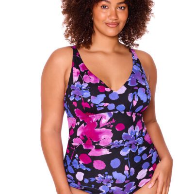 Paper Flowers Keyhole Back One Piece Swimsuit [front]