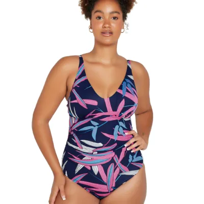 Vintage Palms Keyhole Back One Piece Swimsuit front