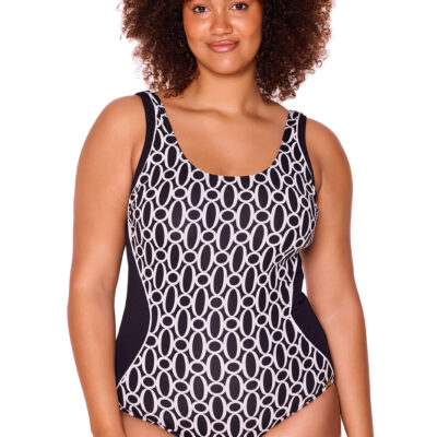Linkage Spliced One Piece Swimsuit [front]