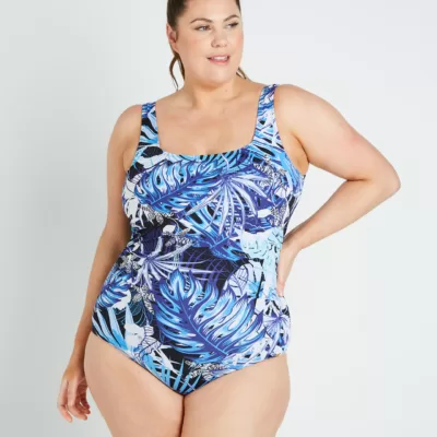 Black Palms Square Neck One Piece Swimsuit