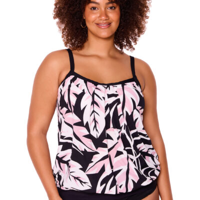 Blush Palms Blouson Tankini [front]