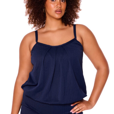 Chevron Jacquard Navy Blouson Tankini