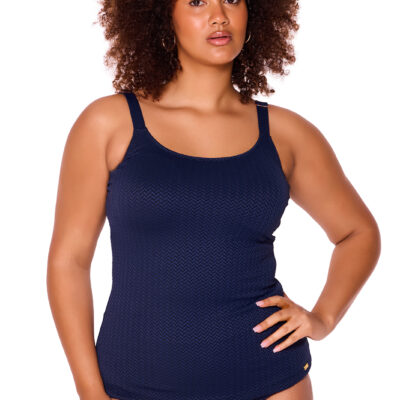 Chevron Jacquard Navy Scoop Neck Tankini Top