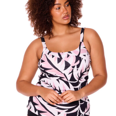 Blush Palms Scoop Neck Tankini Top [front]