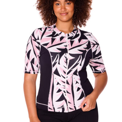 Blush Palms Zip Front 3/4 Sleeve Rash Top [front]