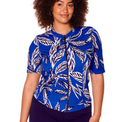 Sea Spray Zip Front 3/4 Sleeve Rash Top [front]