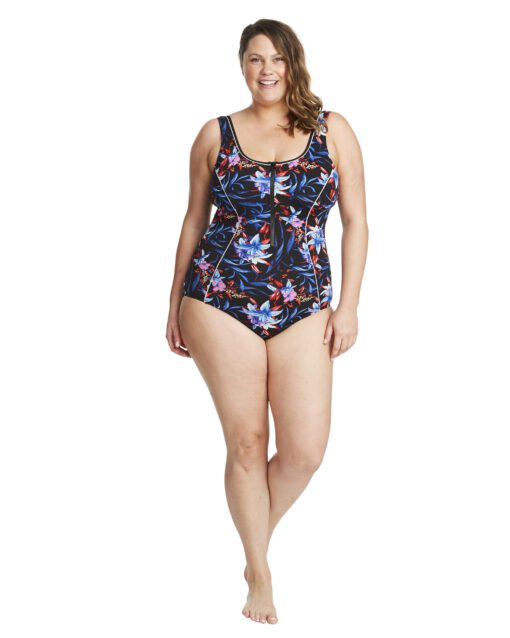 Mystic Hybiscus Zip Front One Piece Swimsuit