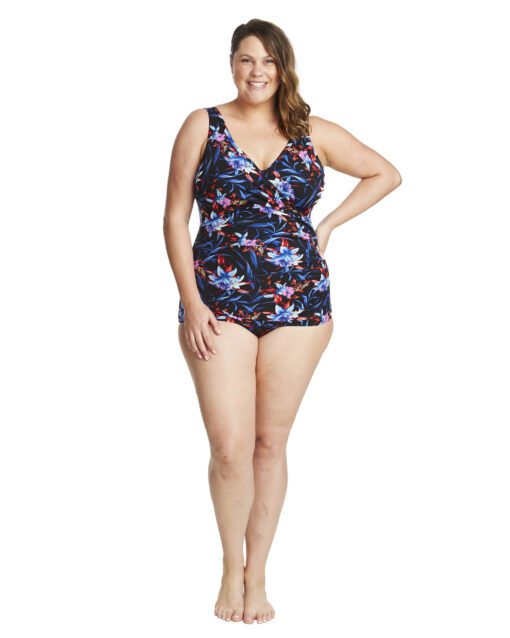 Mystic Hybiscus Cross Over Sheath One Piece Swimsuit