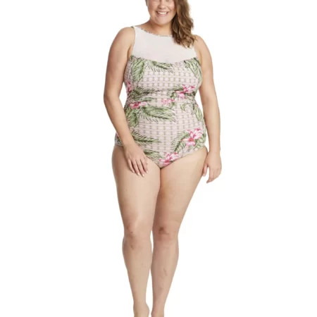 Deco Orchid Mesh High Neck One Piece Swimsuit