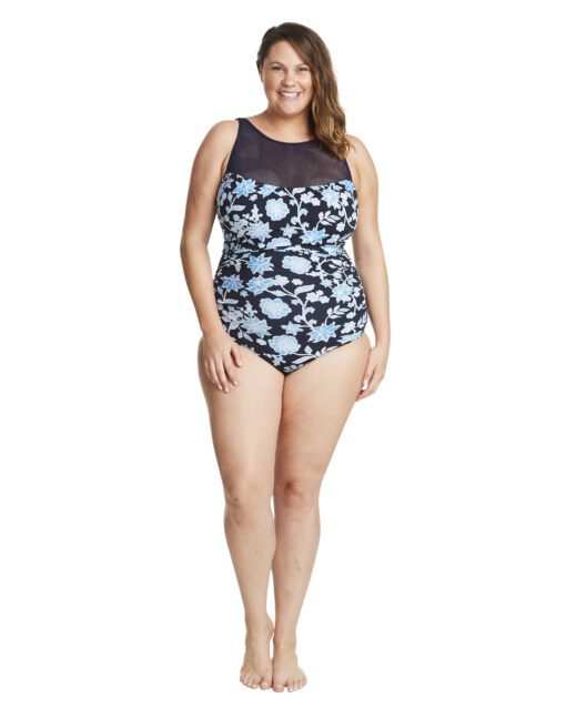Paisley Rose Mesh High Neck One Piece Swimsuit