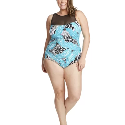 Wild Safari Mesh High Neck One Piece Swimsuit