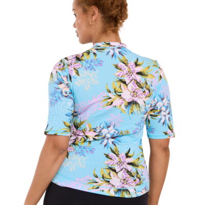 Leopard Lily Zip Front 3/4 Sleeve Rash Top