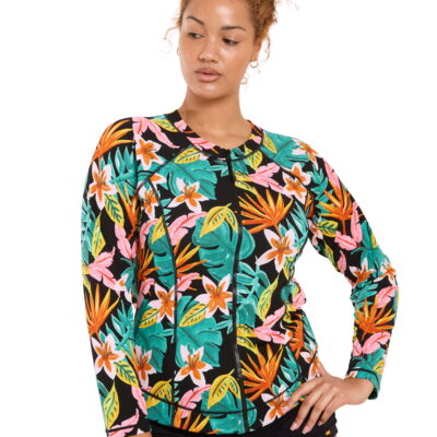 Painted Tropical Zip Front Long Sleeve Rash Top